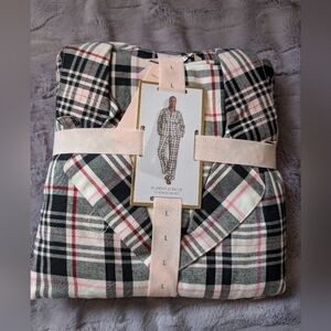 Victoria's Secret flannel long pajama set Pink/Black/White Plaid NWT L Short